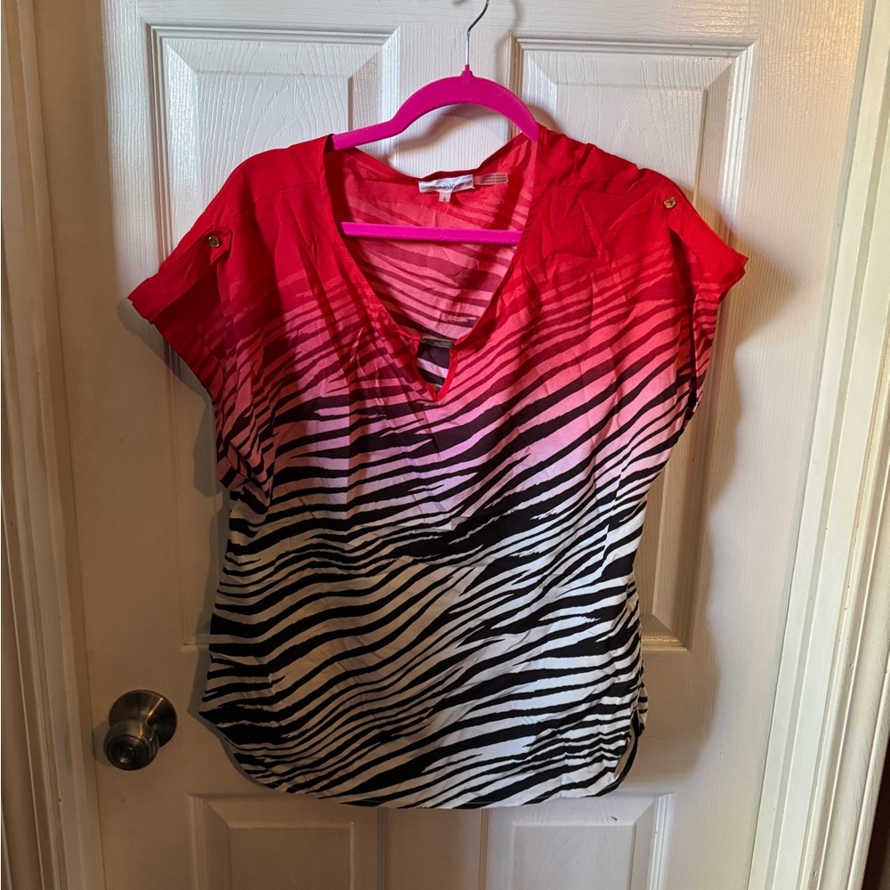 Calvin Klein Red and Black Zebra Print Blouse